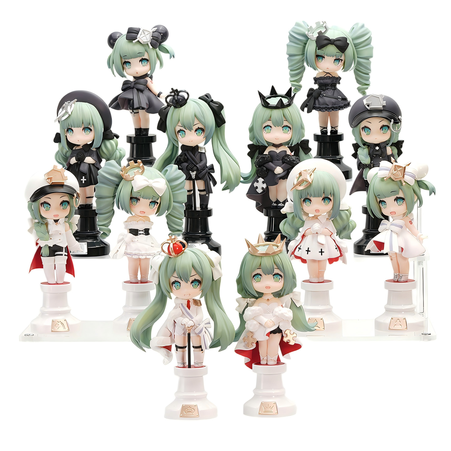 Hatsune Miku Chess Style Mini Figurine Blind Box，Desktop Collectible，13cm Tall Figures, ABS+PVC Material（White）