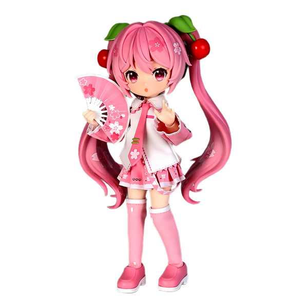 MIKII Sakura Miku Articulated Doll, Pink, PVC, Anime Figure with Interchangeable Face Plates, Sakura Outfit, Accessories