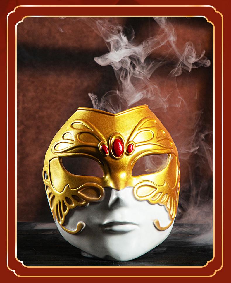 Heaven Officials Blessing Resin Cosplay Mask Desktop Collectible | Handcrafted Resin, Adjustable Elastic Band, Gold & White Finish, Role-Play Prop, Desktop Decoration