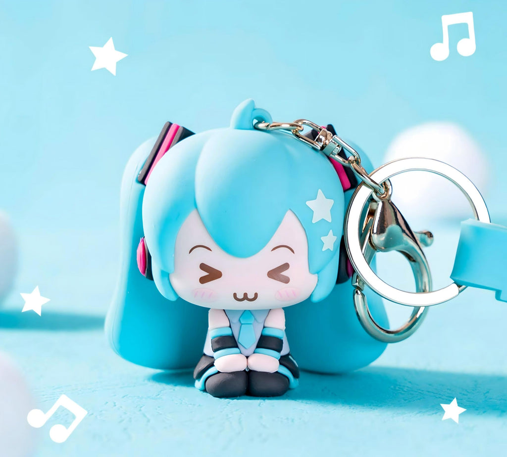 Miku PVC Soft Rubber Keychain Backpack Pendant | 6cm Figure, 11cm Strap, Anime Character, Bag Accessory, Metal Key Ring