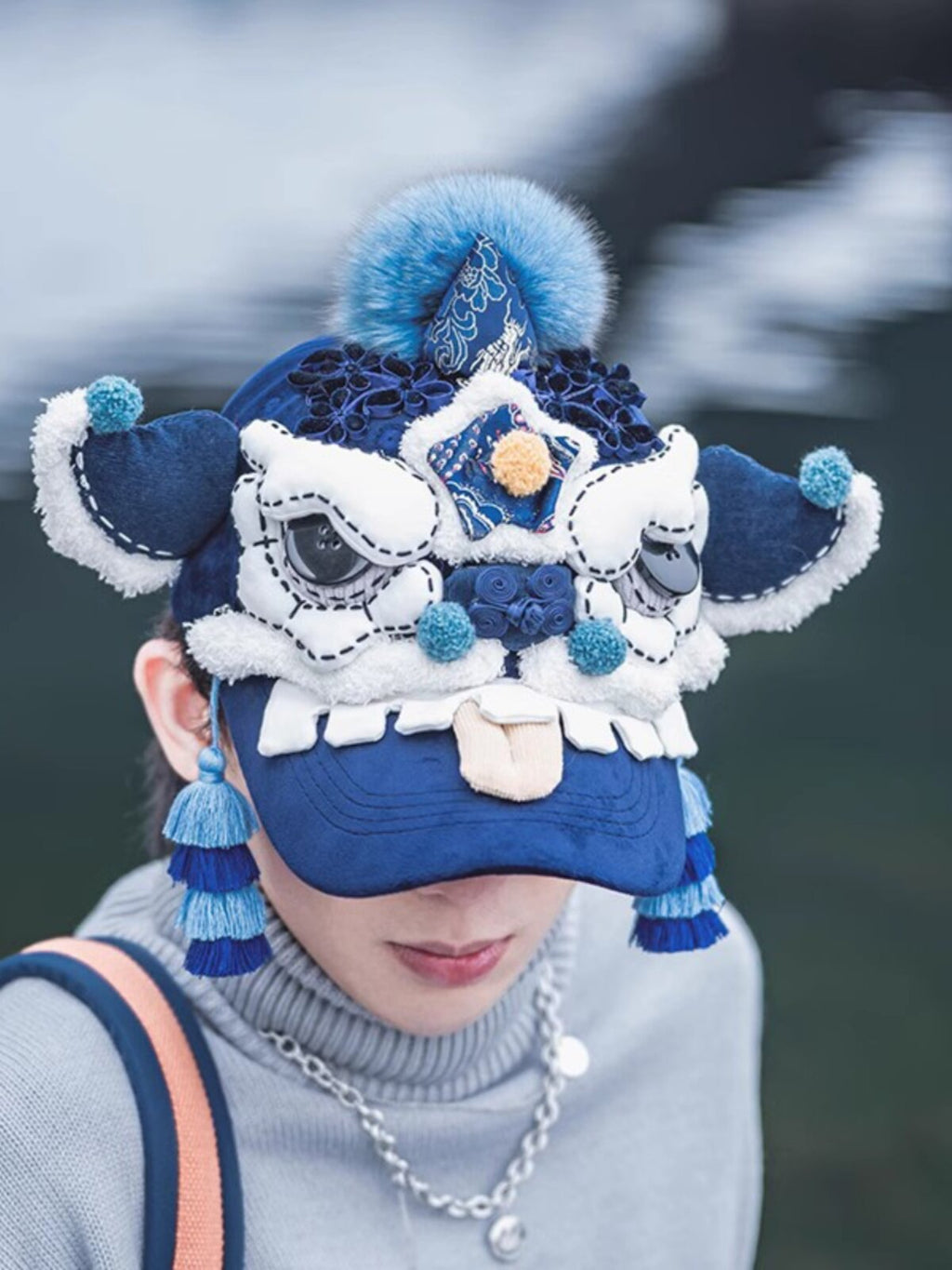 "Awakened Lion" Heritage Baseball Cap - Traditional Folk Art Series，Available in Crimson Red & Deep Sea Blue