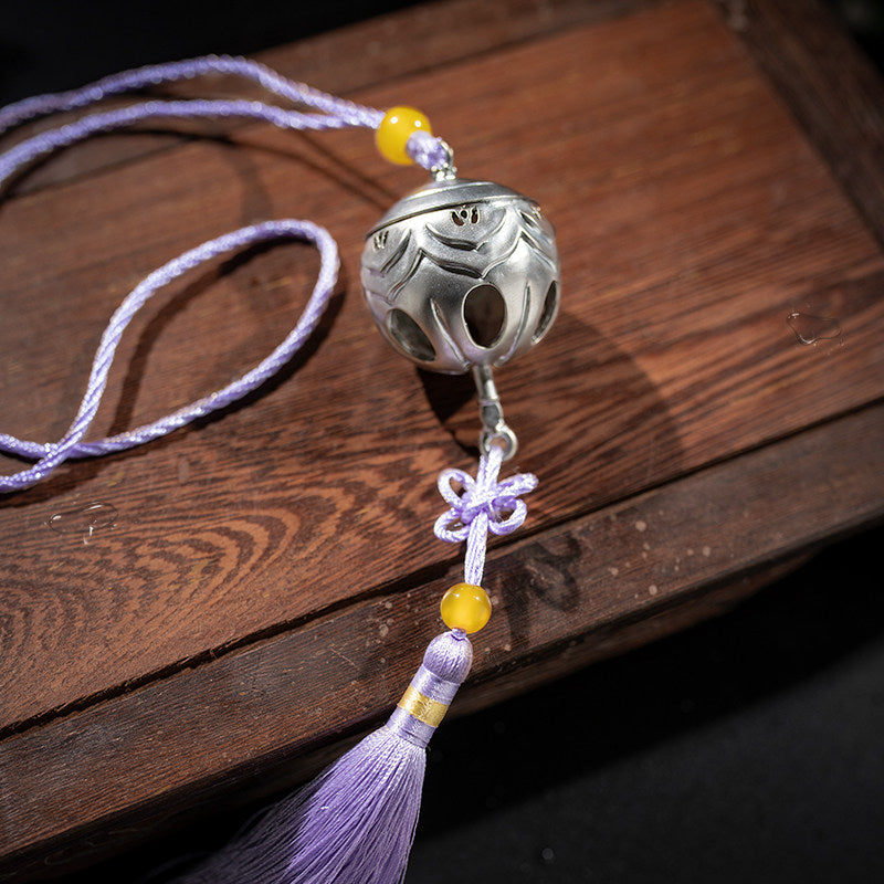 Mo Dao Zu Shi ”Qing Xin Ling“ Cosplay Prop, Silver Alloy Bell with Purple Tassel, 57.5 cm, Anime Role-Playing Decoration