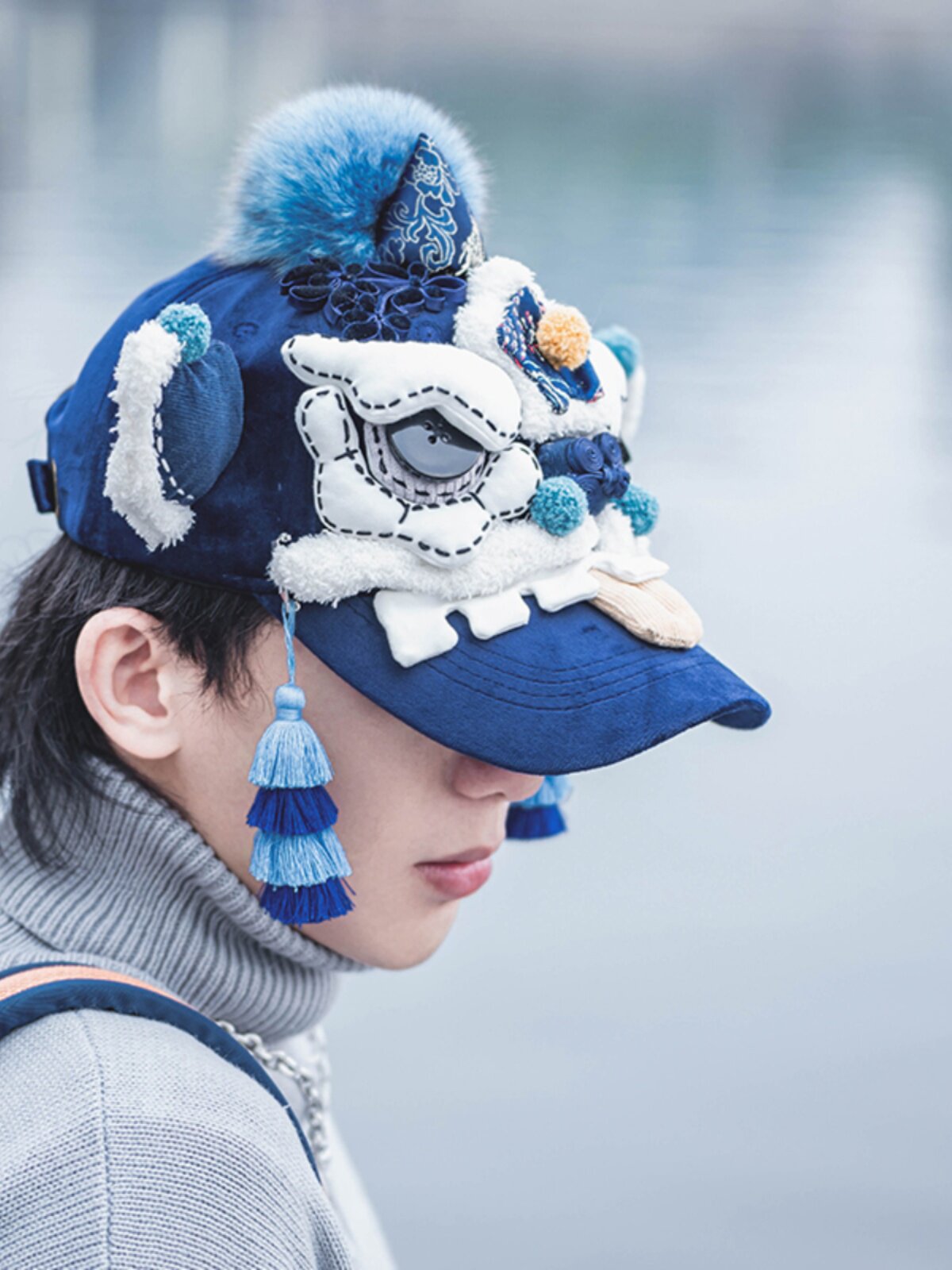 "Awakened Lion" Heritage Baseball Cap - Traditional Folk Art Series，Available in Crimson Red & Deep Sea Blue