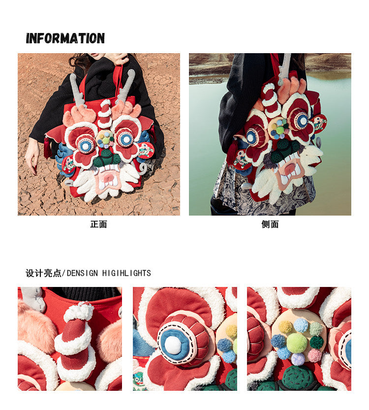 "Red Dragon" Artisan Tote Bag - Grand Heritage Series，Handcrafted Large Shoulder Bag
