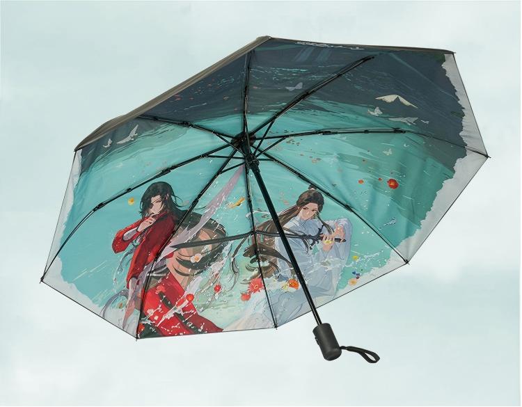 Heaven Officials Blessing Folding Umbrella Automatic 8-Rib,Sunny & Rainy Use, 94cm Canopy Diameter, Steel Frame, Folds to 28.5cm, Anime Artwork Print