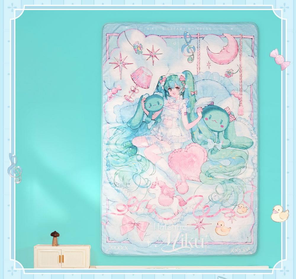 Hatsune Miku Dreamy Whispers Anime Air Conditioning Blanket | 117 x 171 cm, Anime Merchandise, Full-Print Design, Soft Throw Blanket, Pastel Colour Art