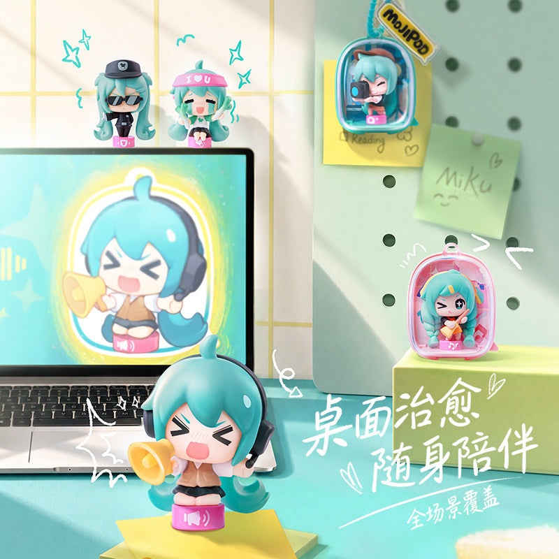 Hatsune Miku Mini Figure Blind Box with Bag Charm,7 Designs, 1 Hidden, ~5 cm Figure, Transparent Bag ~7 cm, Backpack Accessory, Includes Stickers