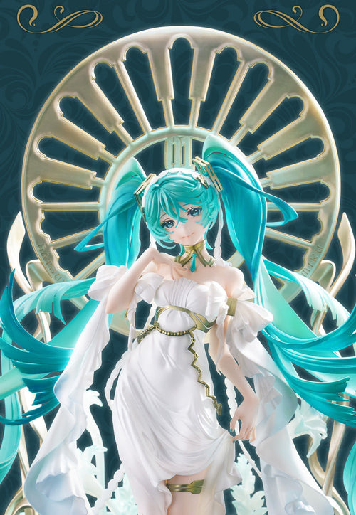 Hatsune Miku Anime Figure 1/7 Scale Collectible Statue,GSC Twin Tails Design, White Dress Version, Decorative Base, Anime Collector Figure, 1/7 Scale Model