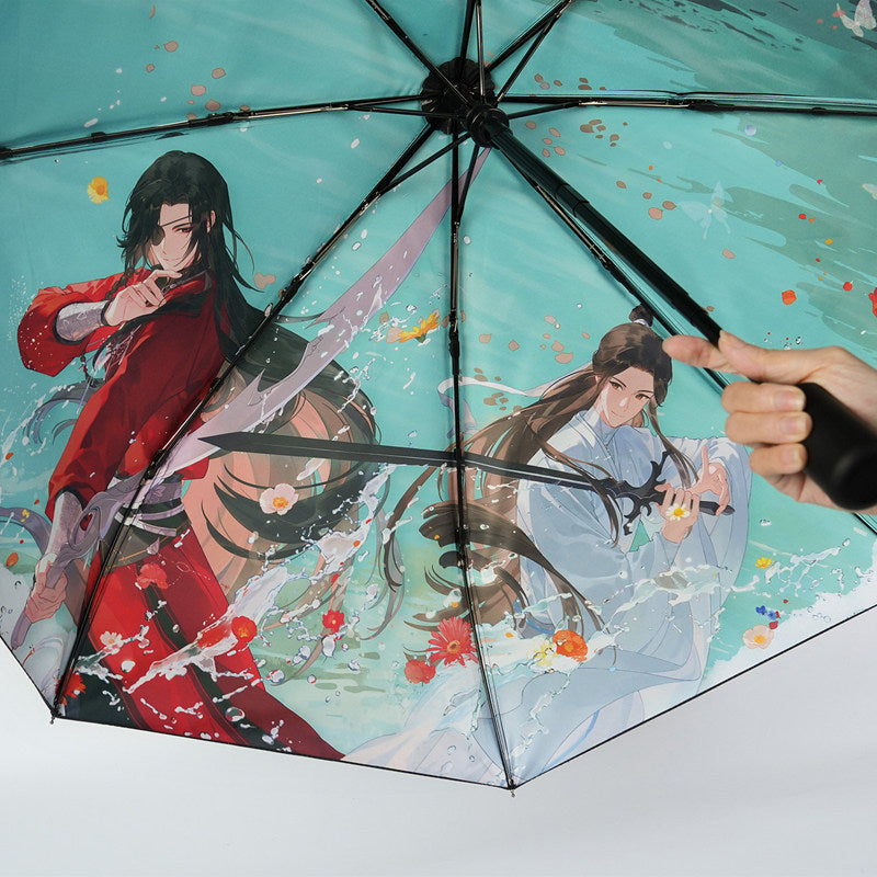Heaven Officials Blessing Folding Umbrella Automatic 8-Rib,Sunny & Rainy Use, 94cm Canopy Diameter, Steel Frame, Folds to 28.5cm, Anime Artwork Print