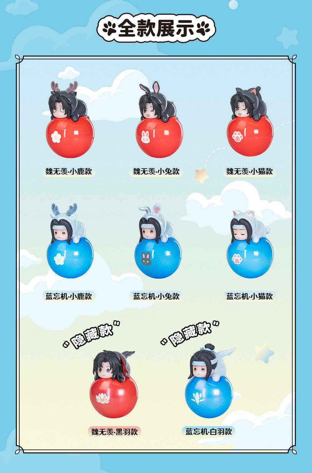 Mo Dao Zu Shi Roly-Poly Desktop Ornaments, Q-Version Character Figurines, PVC Material, 5CM Height, Blind Box Collection Series