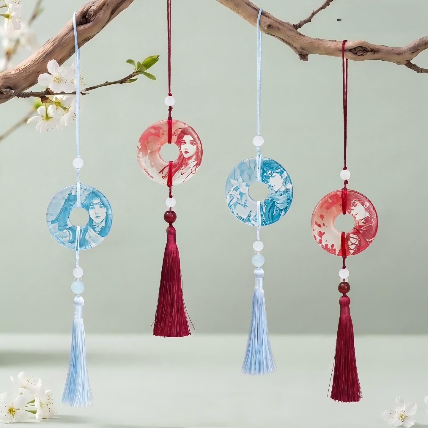 Heaven Officials Blessing Acrylic Pendant Blind Box | 9 Designs Total, 1 Hidden Design, Tassel & Bead Detail, Backpack Accessory
