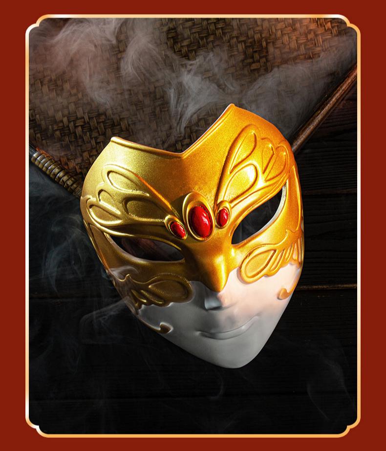 Heaven Officials Blessing Resin Cosplay Mask Desktop Collectible | Handcrafted Resin, Adjustable Elastic Band, Gold & White Finish, Role-Play Prop, Desktop Decoration
