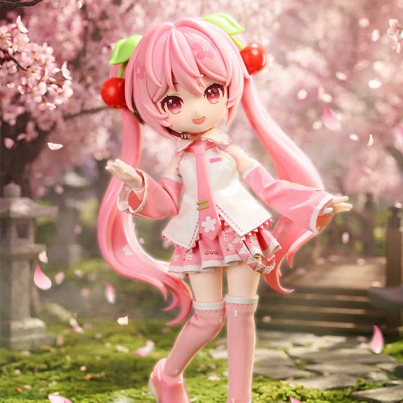 MIKII Sakura Miku Articulated Doll, Pink, PVC, Anime Figure with Interchangeable Face Plates, Sakura Outfit, Accessories