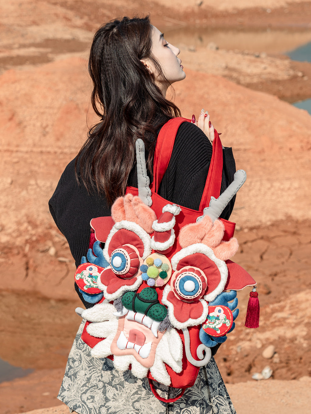"Red Dragon" Artisan Tote Bag - Grand Heritage Series，Handcrafted Large Shoulder Bag