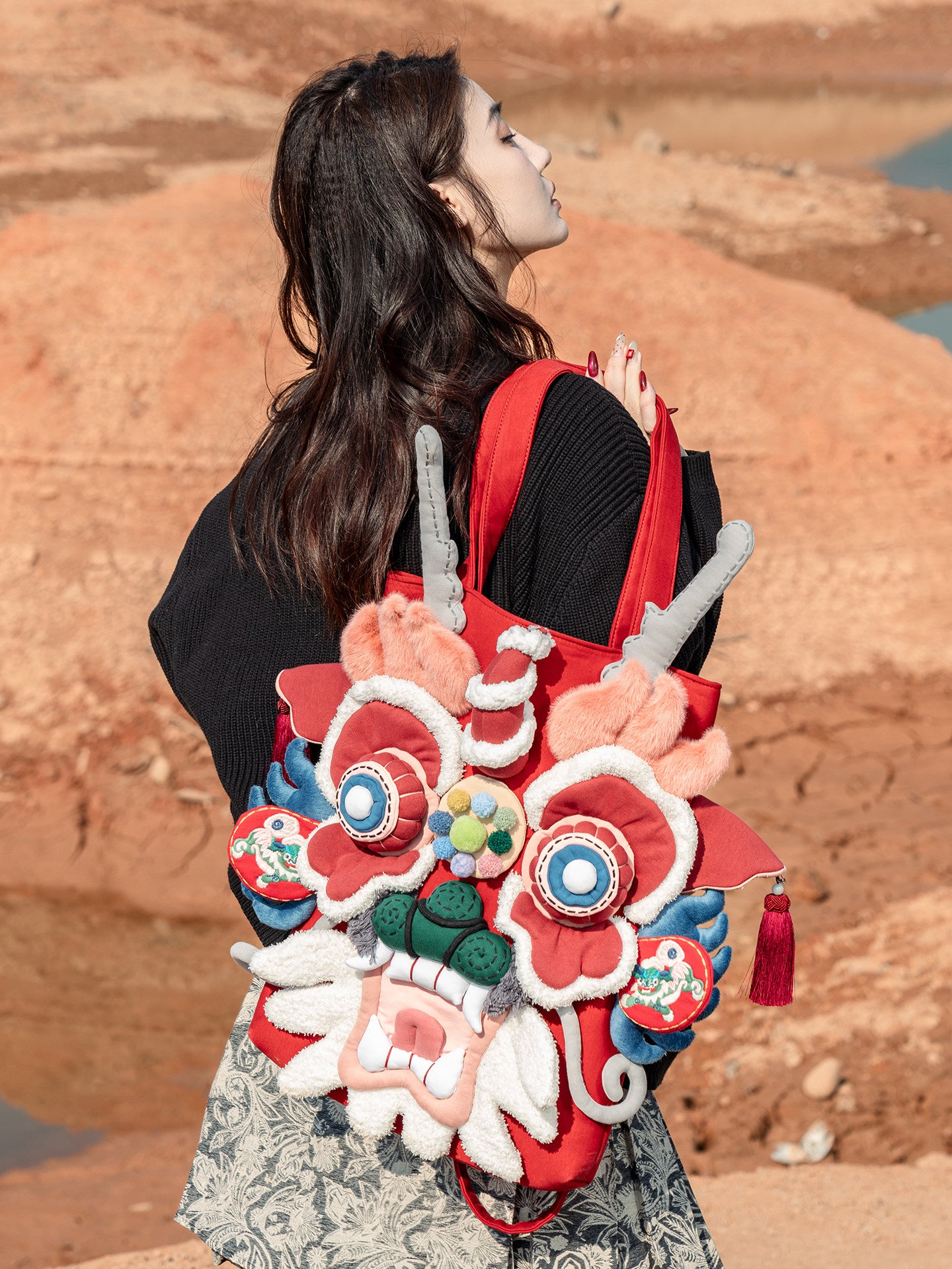 "Red Dragon" Artisan Tote Bag - Grand Heritage Series，Handcrafted Large Shoulder Bag
