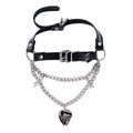 Miku Choker Necklace, Black Leather with Silver Chain, Rock Punk Hip-Hop Style, Guitar Pick Pendant, Adjustable 46cm