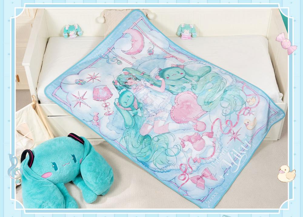 Hatsune Miku Dreamy Whispers Anime Air Conditioning Blanket | 117 x 171 cm, Anime Merchandise, Full-Print Design, Soft Throw Blanket, Pastel Colour Art