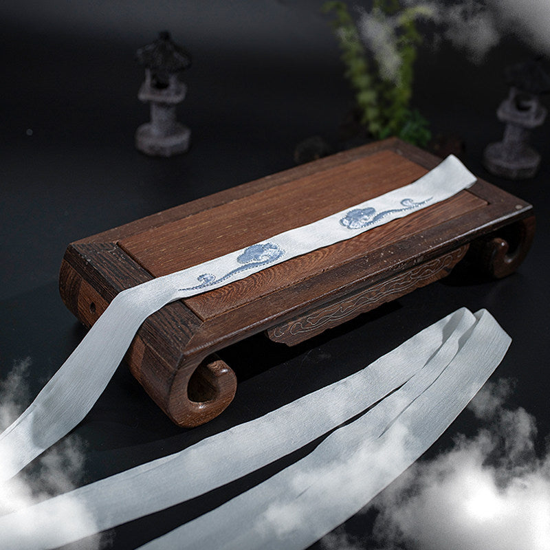 Mo Dao Zu Shi Lan Wangji Cosplay Headband, Blue Embroidered Cloud Pattern, 295cm Length, Anime Convention Costume Accessory