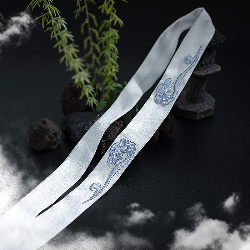 Mo Dao Zu Shi Lan Wangji Cosplay Headband, Blue Embroidered Cloud Pattern, 295cm Length, Anime Convention Costume Accessory