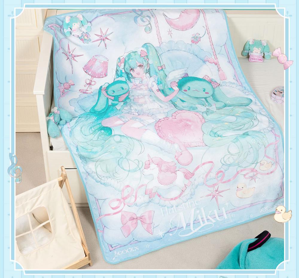 Hatsune Miku Dreamy Whispers Anime Air Conditioning Blanket | 117 x 171 cm, Anime Merchandise, Full-Print Design, Soft Throw Blanket, Pastel Colour Art