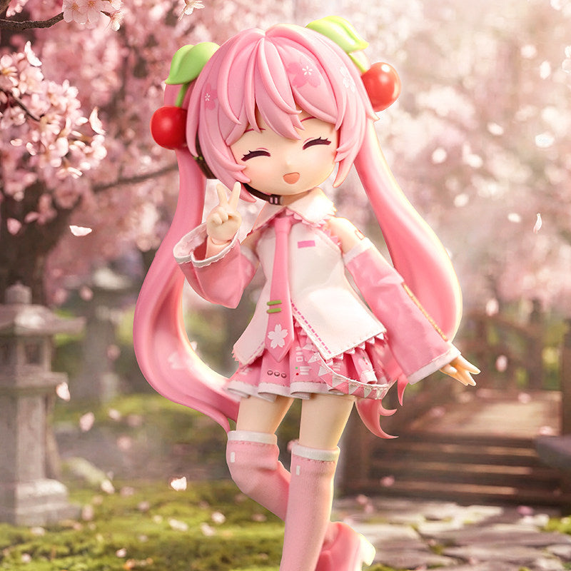 MIKII Sakura Miku Articulated Doll, Pink, PVC, Anime Figure with Interchangeable Face Plates, Sakura Outfit, Accessories