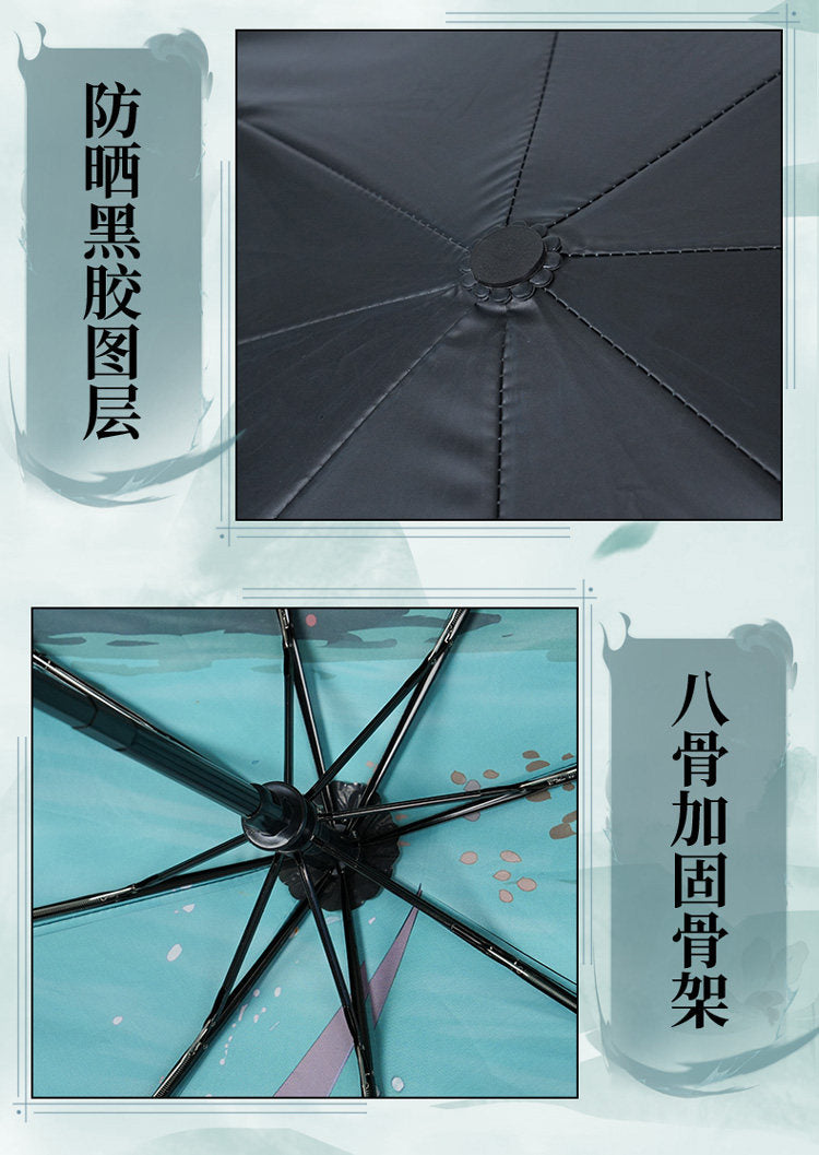 Heaven Officials Blessing Folding Umbrella Automatic 8-Rib,Sunny & Rainy Use, 94cm Canopy Diameter, Steel Frame, Folds to 28.5cm, Anime Artwork Print