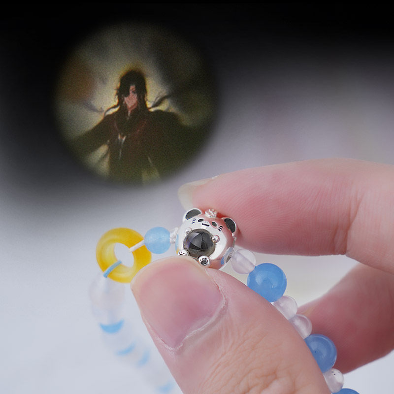 Heaven Officials Blessing Beaded Bracelet S925 Silver，Projection Stone Pendant, 2 Styles Available, Adjustable 41-48cm, Agate & Jade Beads, Image Projects in Light