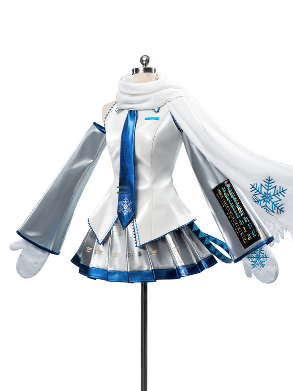 Hatsune Miku Snow Miku Cosplay Costume Set, Anime costumes，Includes Top, Skirt, Tie, Sleeves, Leg Warmers, Scarf