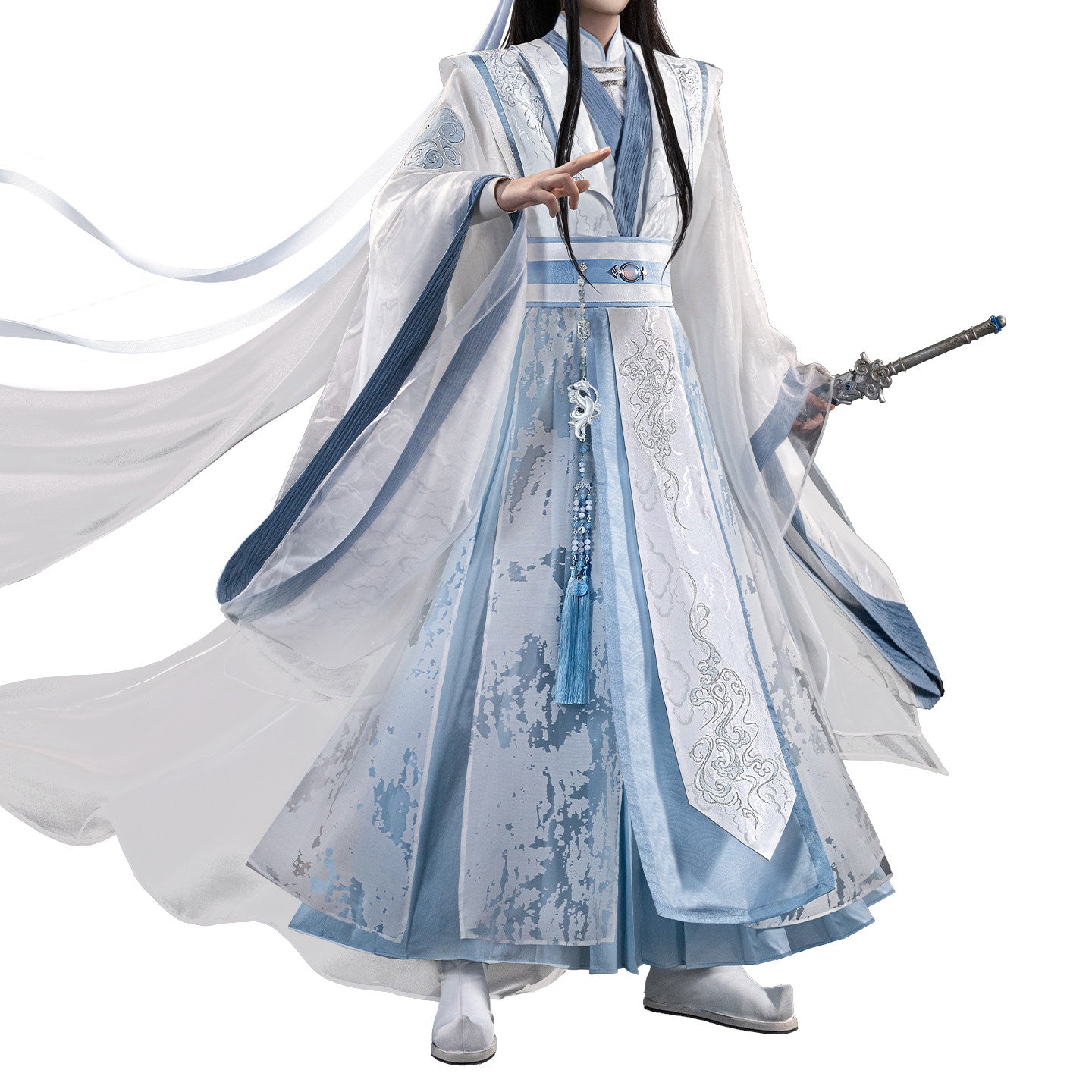 Mo Dao Zu Shi “Lan Wang Ji” Cosplay Costume, “Gong Cang Hai” Series Ancient Style Full Set, Blue and White Cloud Embroidery