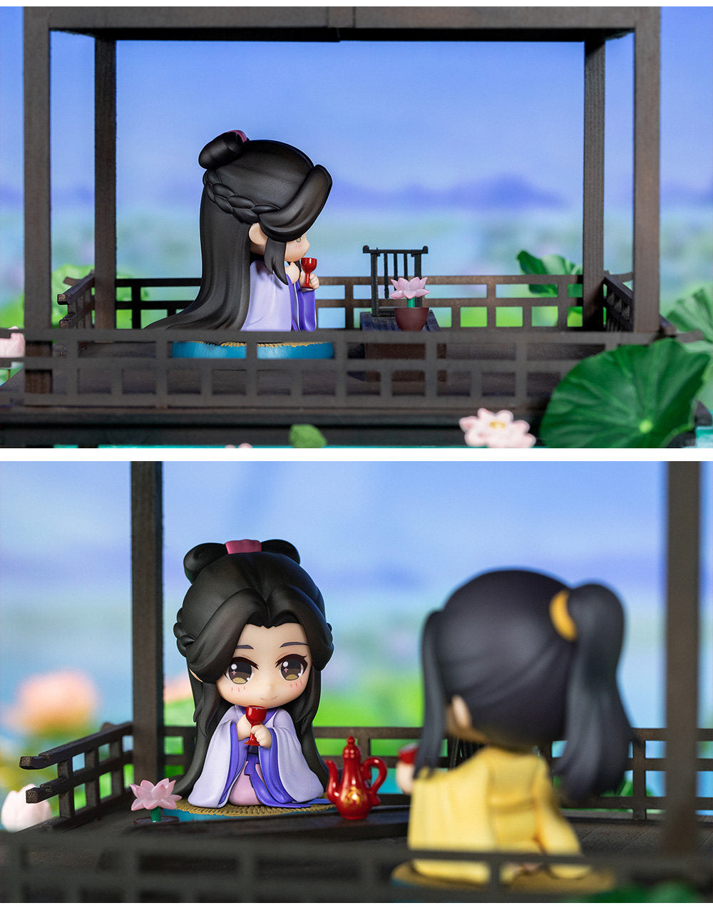 Mo dao zu shi Q Version Chibi Figures, jin zi Xuan and Jiang yan li Desktop Ornament Set with Acrylic Display Boards
