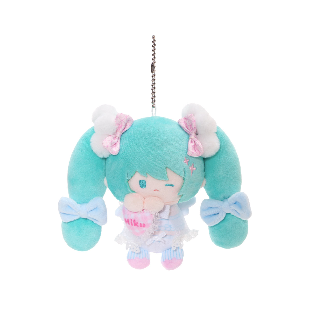 Hatsune Miku Plush Keychain Backpack Charm with Ball Chain | 15 cm Height, Teal Twin Tails, Bow Accents, Collectible Figure, Bag Charm