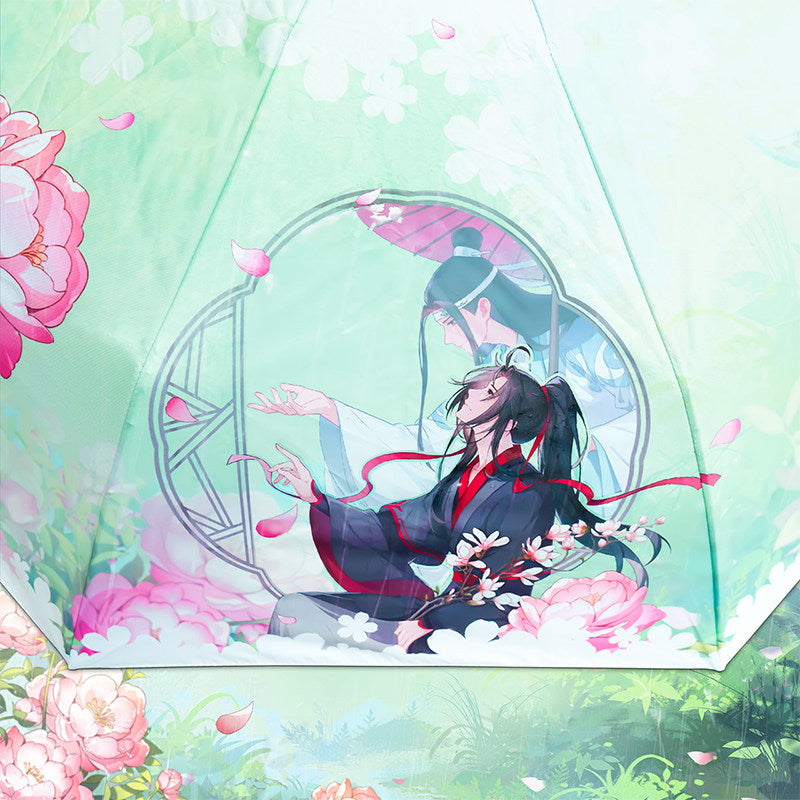 Mo Dao Zu Shi Color Changing Umbrella, Automatic Open Close, Water Activated Pattern, 8 Rib Black Compact Folding, 7th Anniversary Theme