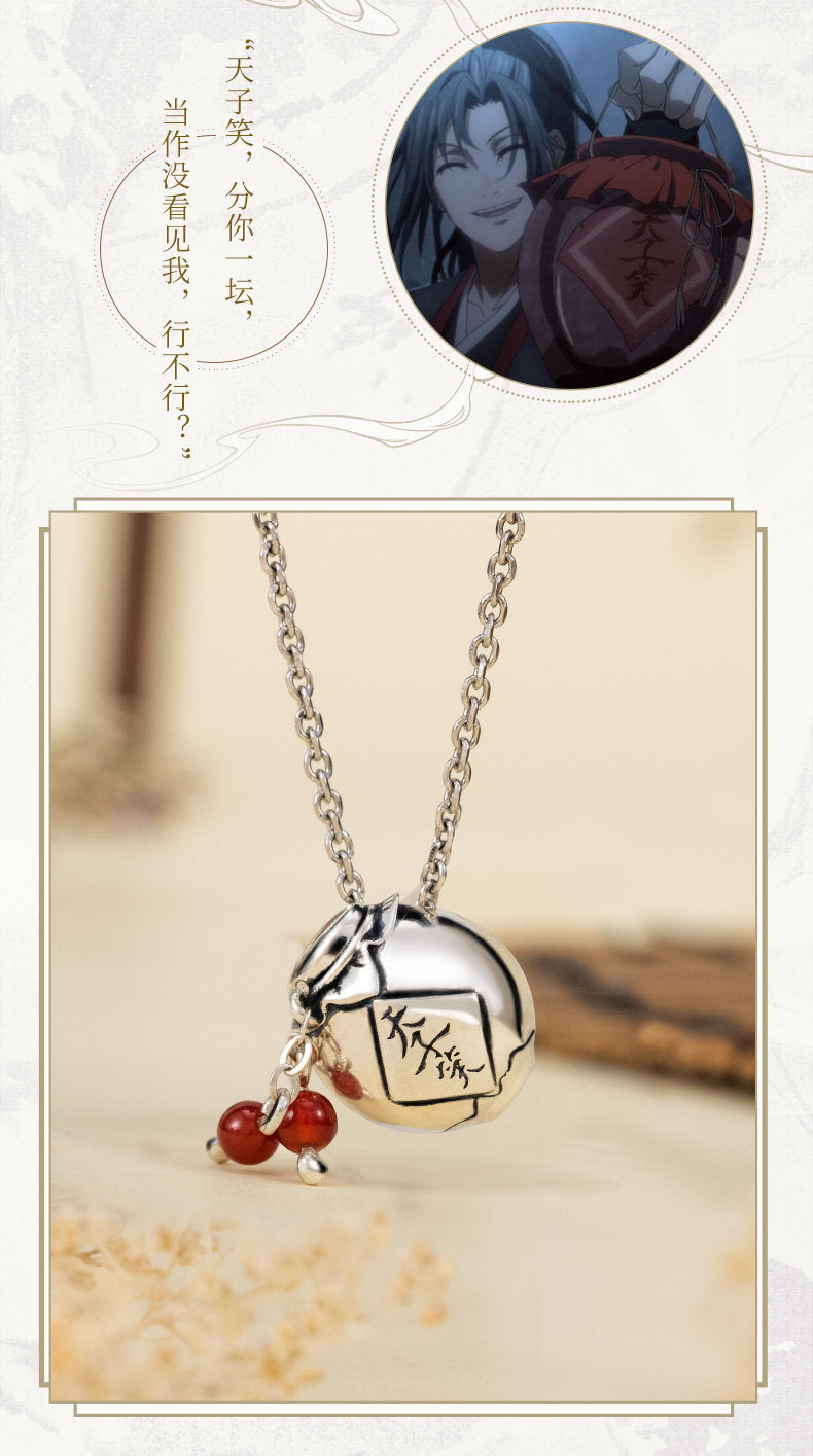 Mo Dao Zu Shi ”Tian Zi Xiao“ Pendant Necklace, S925 Sterling Silver, Chinese Characters Design with Red Beads，Anime merchandise
