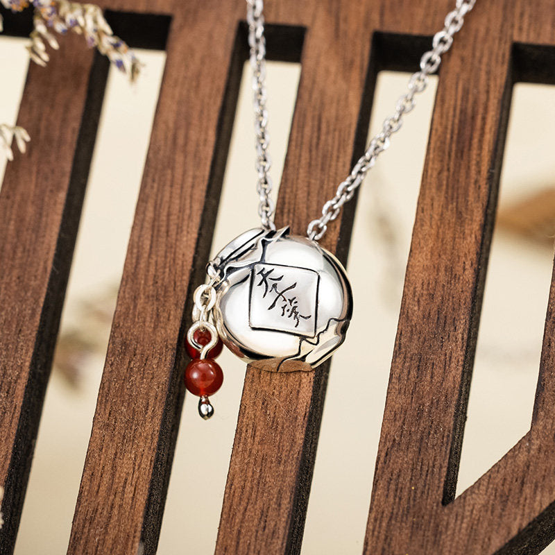 Mo Dao Zu Shi ”Tian Zi Xiao“ Pendant Necklace, S925 Sterling Silver, Chinese Characters Design with Red Beads，Anime merchandise