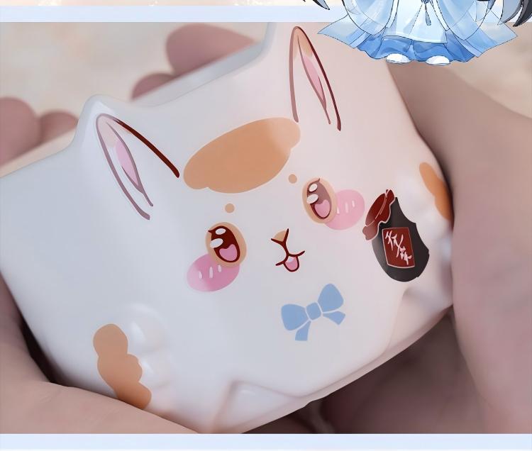 Mo Dao Zu Shi Anime Rabbit Ceramic Cup 300ml Stackable，Two Styles: White & Gray, Stackable Design, 7.5cm Height, Anime Character Art, Ceramic Material