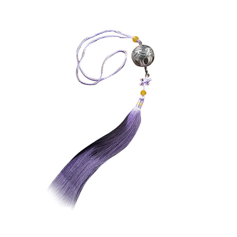 Mo Dao Zu Shi ”Qing Xin Ling“ Cosplay Prop, Silver Alloy Bell with Purple Tassel, 57.5 cm, Anime Role-Playing Decoration