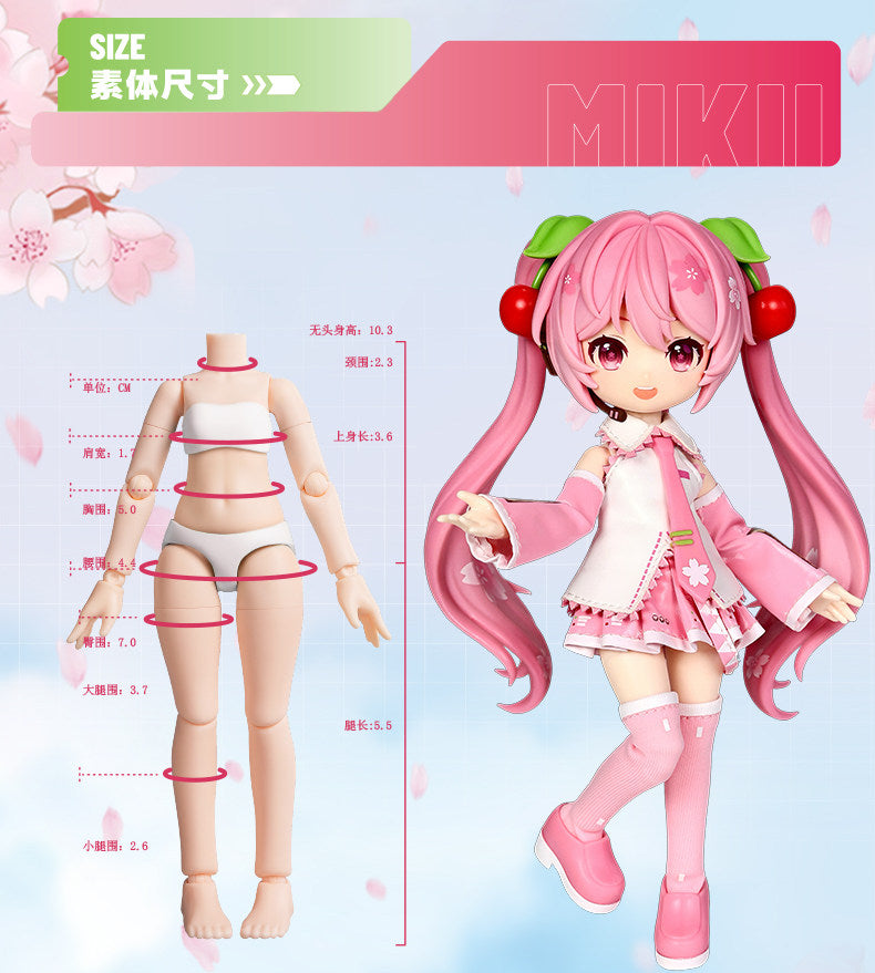 MIKII Sakura Miku Articulated Doll, Pink, PVC, Anime Figure with Interchangeable Face Plates, Sakura Outfit, Accessories