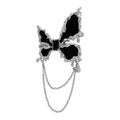 Heaven Officials Blessing Black Butterfly Brooch Pin with Chain，Silver-Tone Metal, Dangling Chain Tassel, Black Enamel Wings, Lapel Pin, Gothic Style