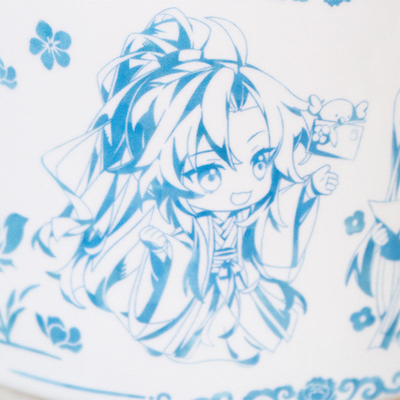 Mo Dao Zu Shi Ceramic Mug with Lid, White Porcelain Tea Cup with Handle, Blue Chinese Style Character Design, 380ml Water Cup, 9.5cm Height