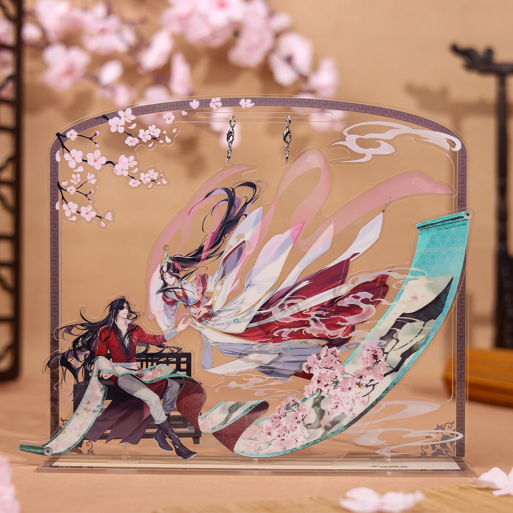 Heaven Officials Blessing Acrylic Hanging Signboard Desktop Ornament | Multi-Layer Acrylic, Cherry Blossom Design, Anime Collectible, Desk Display Stand,275 x 240mm Size