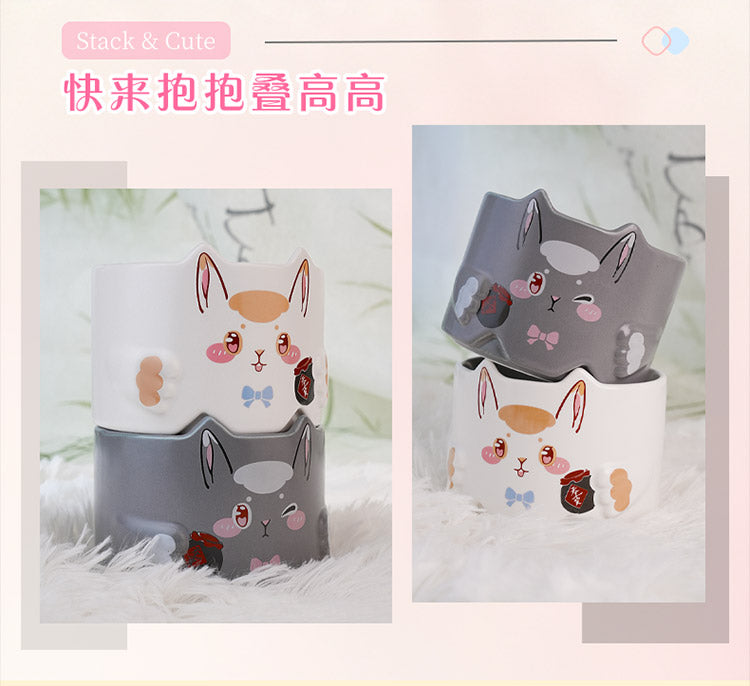 Mo Dao Zu Shi Anime Rabbit Ceramic Cup 300ml Stackable，Two Styles: White & Gray, Stackable Design, 7.5cm Height, Anime Character Art, Ceramic Material