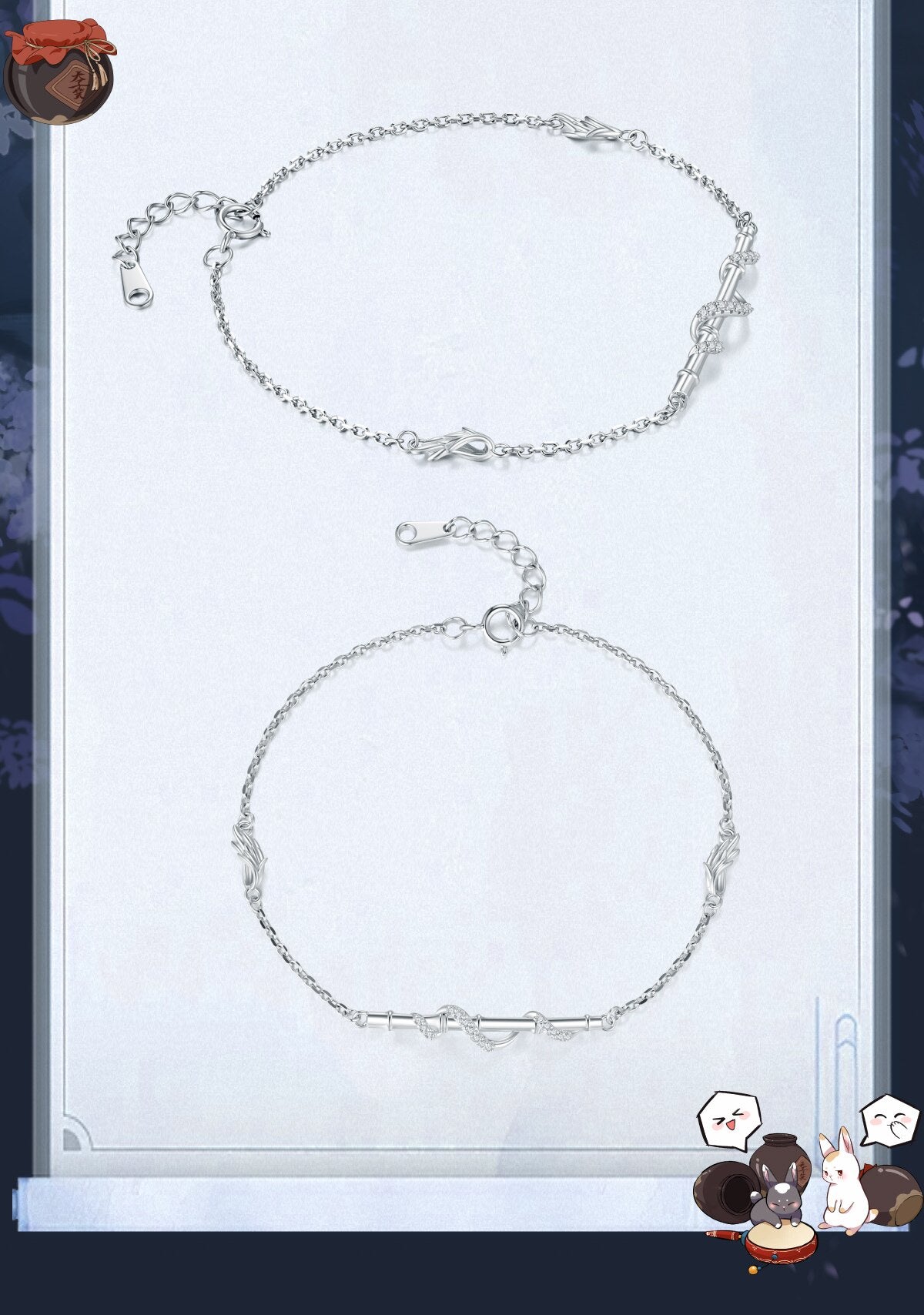 Mo Dao Zu Shi Chenqing Flute Anime Bracelet,Anime-Inspired Design, Crystal Accent Charm, Adjustable Chain, 18.6cm Total Length, Alloy Material