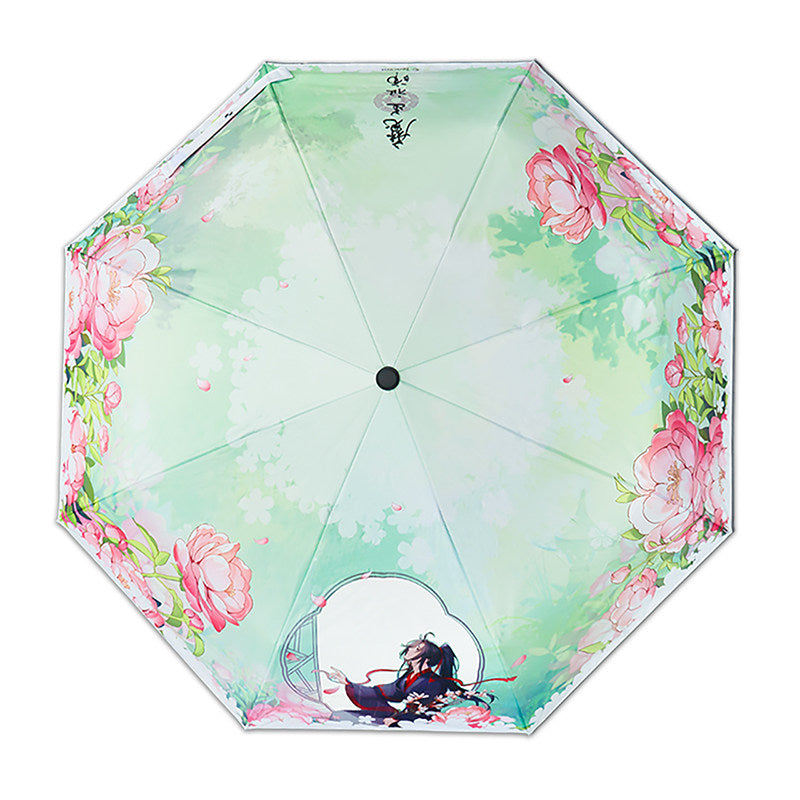 Mo Dao Zu Shi Color Changing Umbrella, Automatic Open Close, Water Activated Pattern, 8 Rib Black Compact Folding, 7th Anniversary Theme
