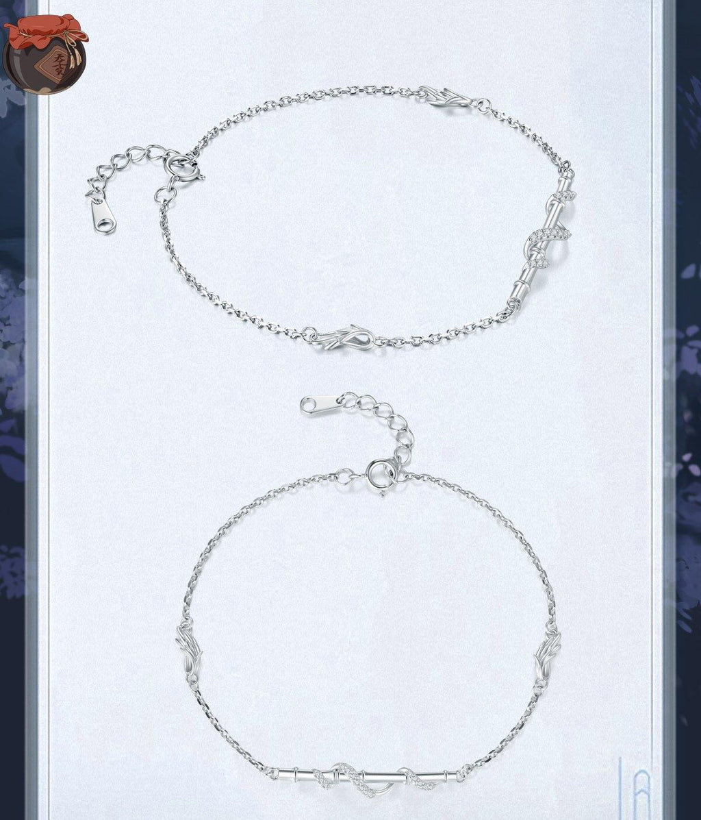 Mo Dao Zu Shi Chenqing Flute S925 Sterling Silver Bracelet ,Wei Wuxian Inspired, Crystal Zirconia Accents, Adjustable Chain 18.6cm, Wing Charm Details, S925 Silver
