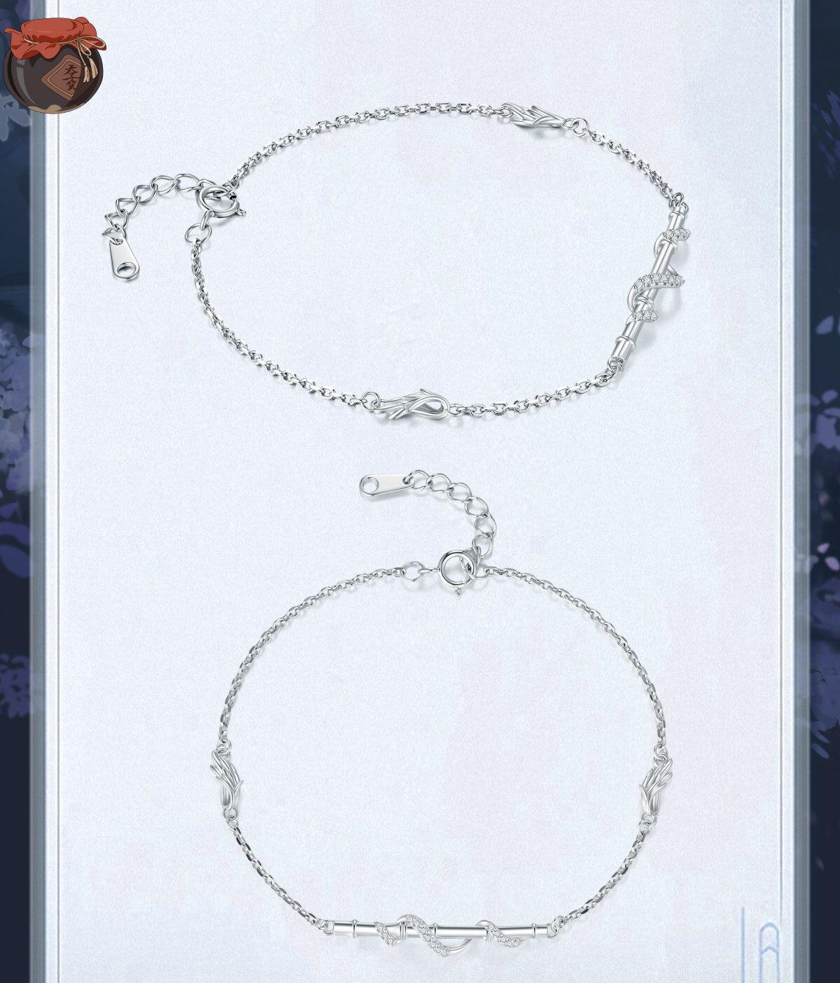 Mo Dao Zu Shi Chenqing Flute S925 Sterling Silver Bracelet ,Wei Wuxian Inspired, Crystal Zirconia Accents, Adjustable Chain 18.6cm, Wing Charm Details, S925 Silver