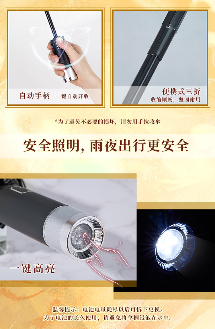 Heaven Officials Blessing Portable Umbrella，Tian Guan Ci Fu Automatic Umbrella，Suitable For Both Sunny And Rainy Days, With Lighting，Hua Cheng&Xie Lian