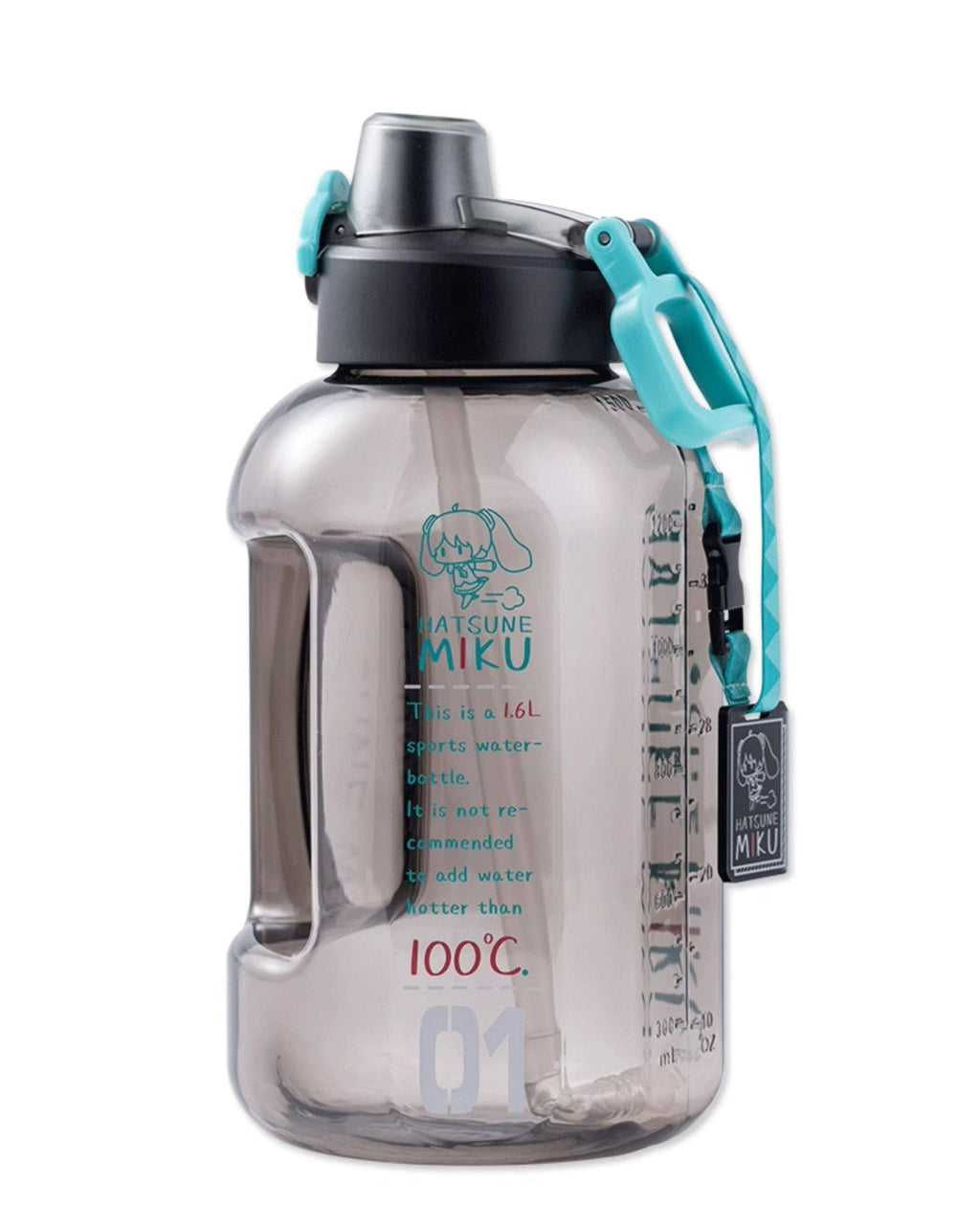 Miku Large Capacity Sports Water Bottle, 1.6L, Portable, with Carabiner Strap
