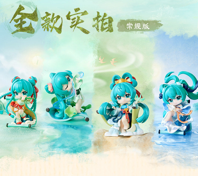 Hatsune Miku Q-Version Desktop Figurines，Mountain River Cloud Sea, Chibi Style, Collectible Series, Themed Characters, Display Figures