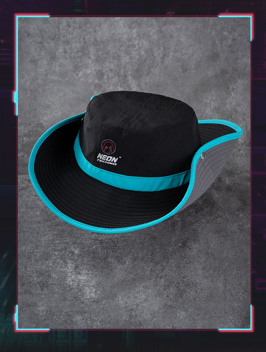 Miku Neon Techno Bucket Hat, Wide Brim Fisherman Sun Hat for Hiking, Summer Sports