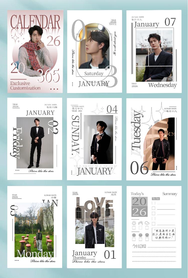 The Untamed "BJYX"Desk Calendar, Chinese and English desk calendar，2026 Desk Calendar, 365 Page（Wang Yibo）